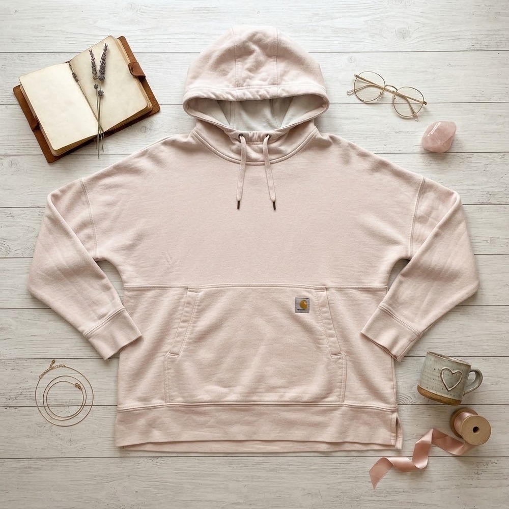 Carhartt Relaxed Fit Hoodie Blush Pink Womens Large L 12/14 Pullover Sweatshirt